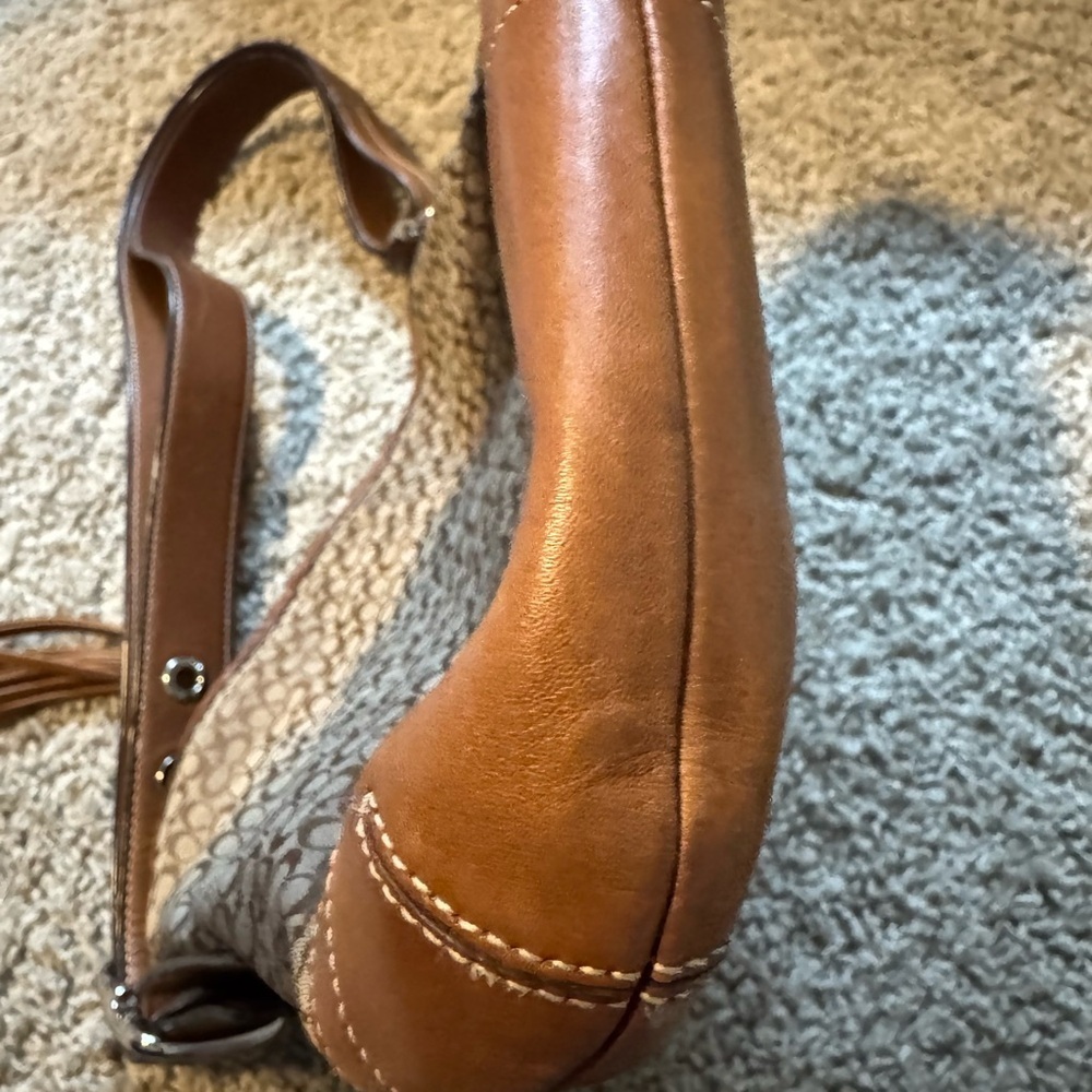 Coach Tan and Brown Mini Jacquard Convertible Shoulder Bag with Signature Design - Picture 5 of 14